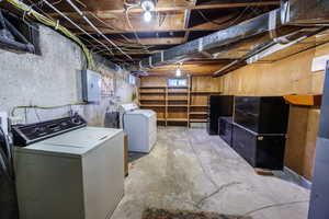 Below grade area with independent washer and dryer and electric panel