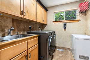 Tile/Travertine Flooring and Backsplash with Utility Sink