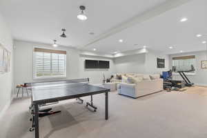 Game room with baseboards and recessed lighting