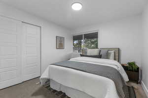 Bedroom with carpet floors and a closet