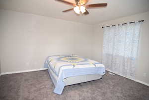 Master Bedroom with carpet flooring, baseboards, and a ceiling fan
