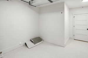 Spacious closet with light carpet