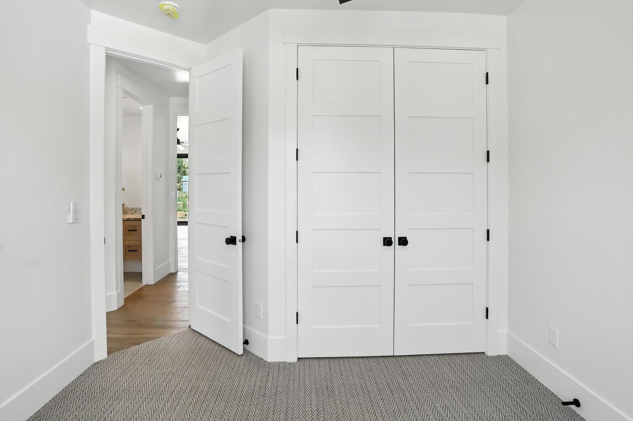Unfurnished bedroom with carpet flooring and a closet