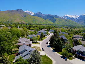Aerial perspective of suburban area featuring mountains
