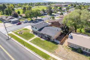Aerial perspective of suburban area