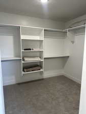Walk in closet featuring carpet flooring