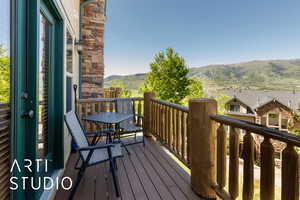 Balcony with a mountain view looking toward Snowbasin.