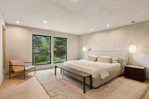 Bedroom featuring recessed lighting and light wood-style flooring