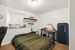 Carpeted bedroom featuring baseboards