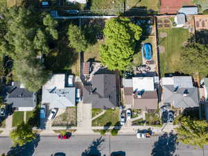Aerial overview of property's location featuring nearby suburban area