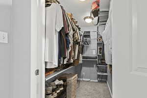 Spacious closet with carpet floors