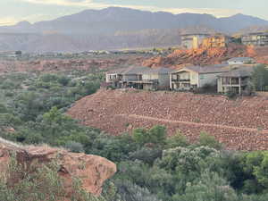 View of mountain background with nearby suburban area