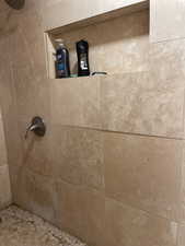 Bathroom view of tiled shower