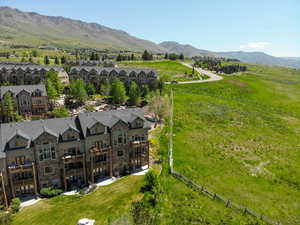 Drone / aerial view of a mountainous background