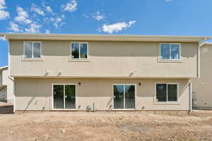 Rear view of property with stucco siding
