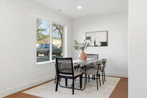 Dining area featuring light wood-type flooring