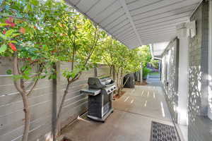 View of patio featuring area for grilling