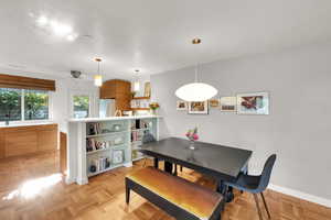 Dining room with a ceiling fan