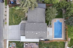 Drone / aerial view of a pool area