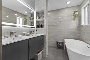 Freshly remodeled ensuite primary bathroom