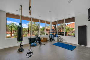 Workout area with recessed lighting