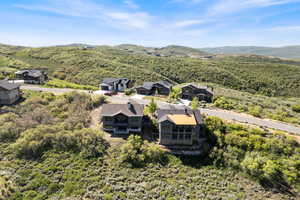 Aerial view of a mountain backdrop
