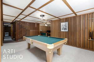 Playroom featuring billiards and carpet flooring