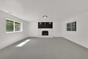 Basement family room with fireplace