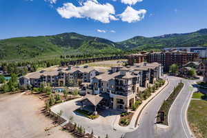 Bird's eye view of a mountainous background