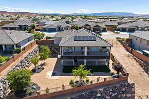 Aerial perspective of suburban area with mountains