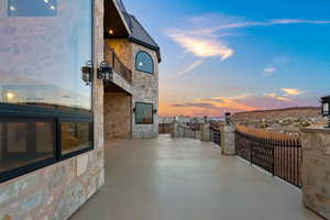 Patio terrace at dusk with a patio