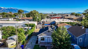Aerial perspective of suburban area with mountains
