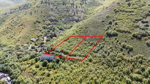 Aerial overview of property's location featuring property parcel outlined