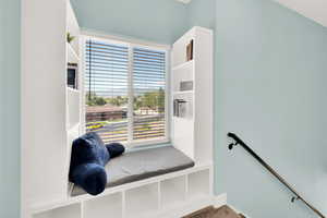Reading nook with views of the mountains.
