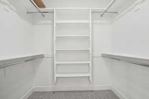 Walk in closet featuring carpet flooring