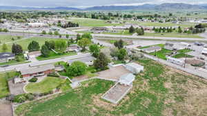 Drone / aerial view of a mountainous background
