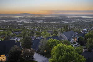 Aerial view at dusk of a mountain view