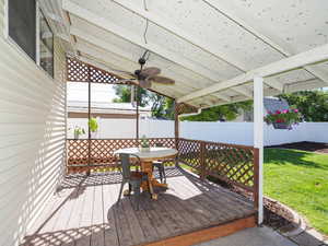 Deck featuring ceiling fan and outdoor dining space