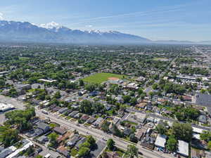 Aerial overview of property's location with mountains