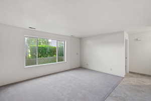 Unfurnished room with light colored carpet