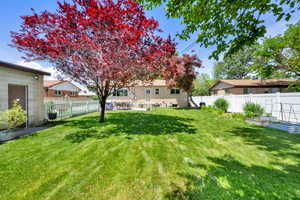 View of yard with a garden and a patio area