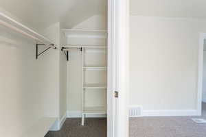 Walk in closet with carpet flooring