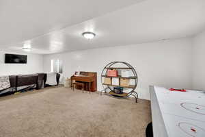 Playroom featuring carpet