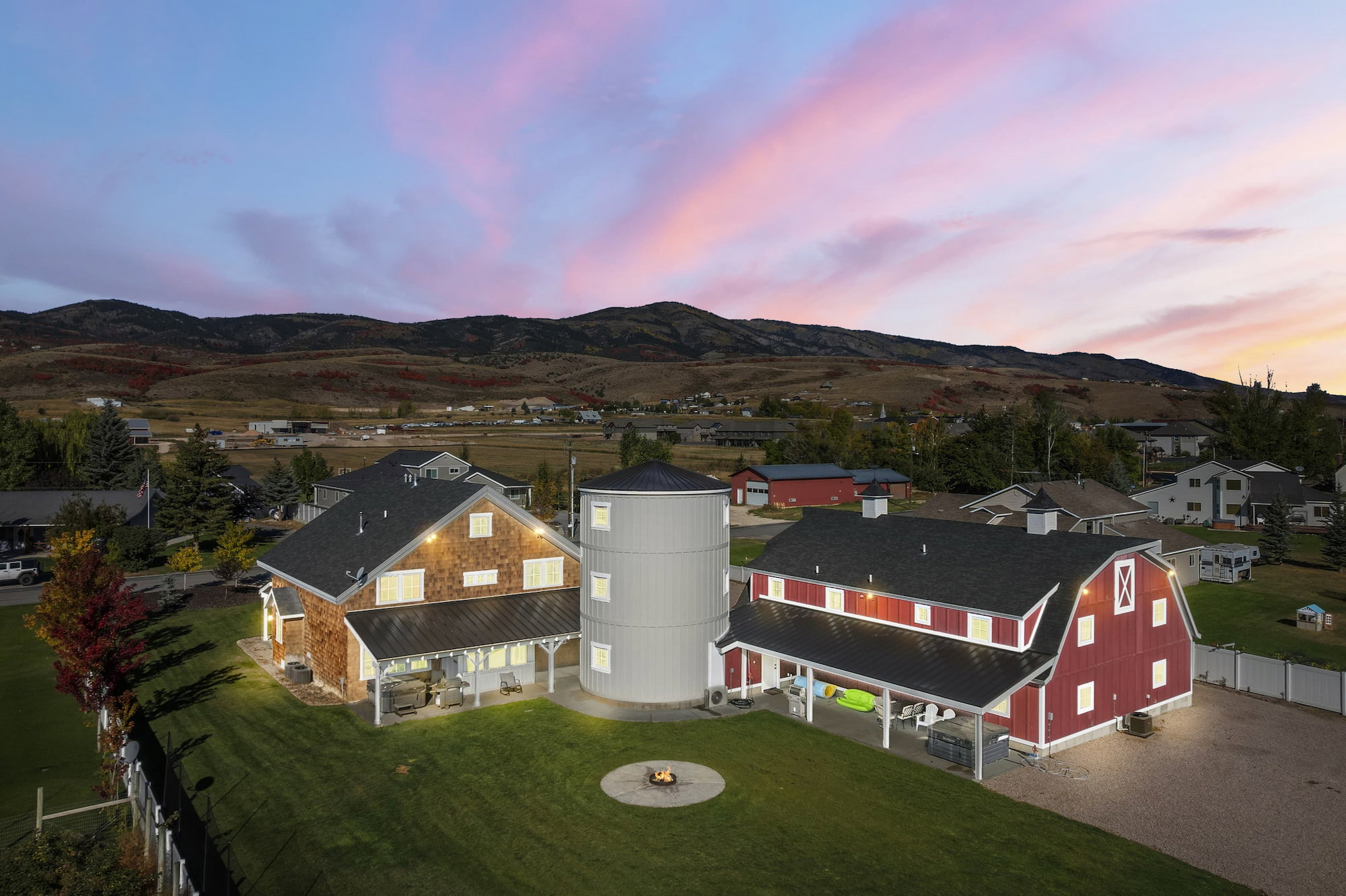 View from above of property with mountains