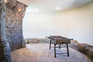 Game room with carpet floors