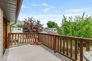 Spacious deck with mountain views