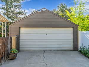 View of detached garage