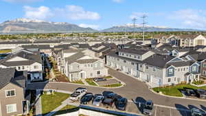 Aerial perspective of suburban area with mountains