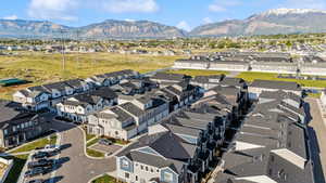 Aerial perspective of suburban area with mountains