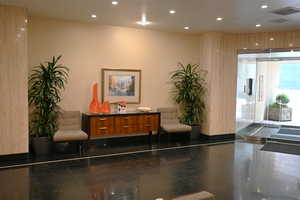 Building lobby featuring recessed lighting
